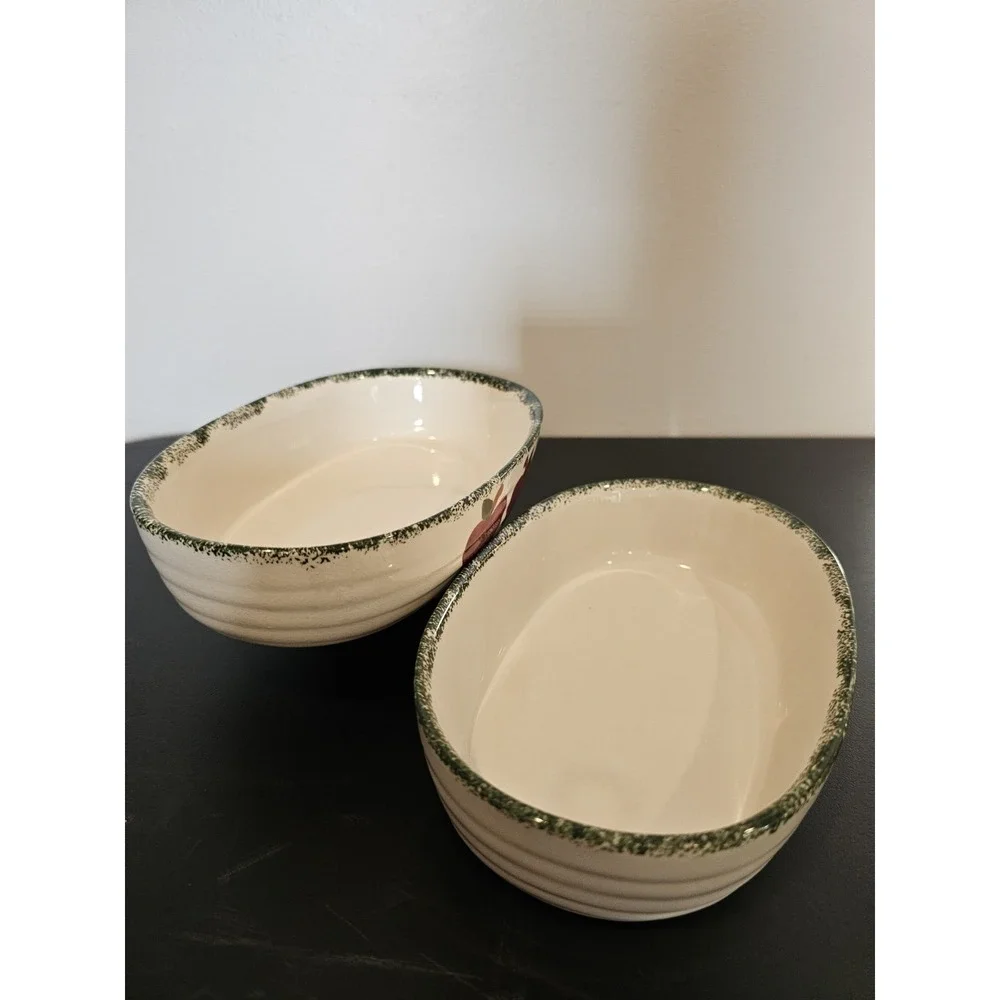 Apple Garden Ceramic Baker Bowls Set of 2 Oval Vintage Kitchen